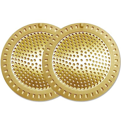 Seatery 2PCS Hair Catcher Shower Drain/Strainer/Cover/Filter/Trap, Bathtub Drain Cover Hair Catcher, Hair Stopper for Bathroom Sink/Floor Drain, Stainless Steel and Silicone Drain Strainer, Gold