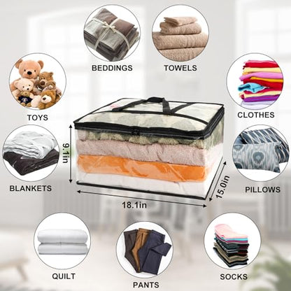 6Pack Clear Blanket Storage Bags Comforter Clothes Storage Moving Bag, 40L | Vinyl Material Reinforced Handle for Bedding, Clothing, Comforters, Pillows, Toys, Closet Organizers and Storage Containers