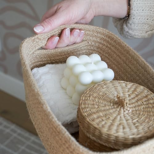 Beautiful Storage Basket Set of 3 - Sturdy Jute Rope Baskets for Shelves Are Perfect for Organizing Your Home - Quality Storage Bins Easily Fit With Any Nursery or Bedroom Decor