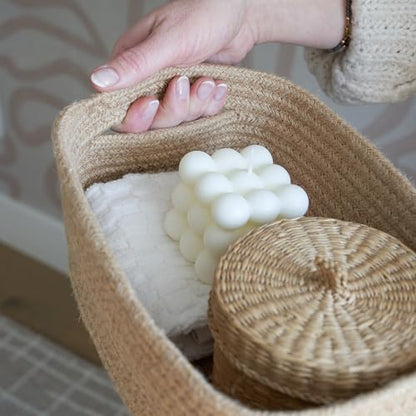 Beautiful Storage Basket Set of 3 - Sturdy Jute Rope Baskets for Shelves Are Perfect for Organizing Your Home - Quality Storage Bins Easily Fit With Any Nursery or Bedroom Decor
