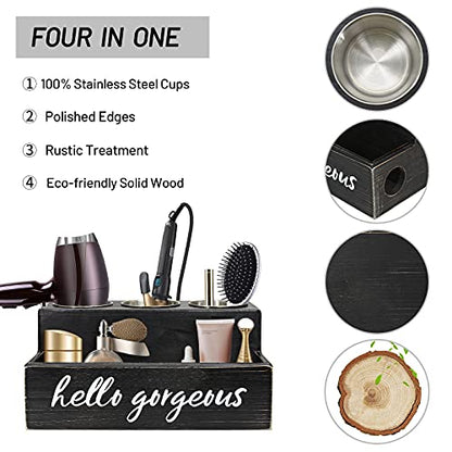 Unistyle Hair Blow Dryer Holder Black Curling Iron Holder Countertop, Hair Tools & Styling Supplies Organizer Flat ,Bathroom Counter Organizer for Accessories, Makeup, Toiletries Storage