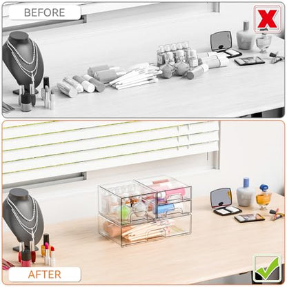 4 Pack Clear Stackable Storage Drawers,Pull-Out Medicine Cabinet Organizer and Containers,Large Acrylic Organizers Drawers and Bathroom Closet Organizers for Hair Accessories,Makeup Organizer