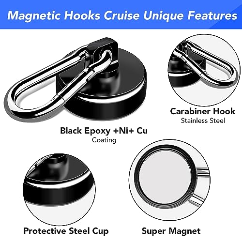 LOVIMAG Magnetic Hooks Carabiner with Swivel, 70LBS, 12 Pack | Heavy Duty Neodymium Magnets Hook for Cruise Cabins, Ship Essentials, Hanging, Kitchen, Refrigerator