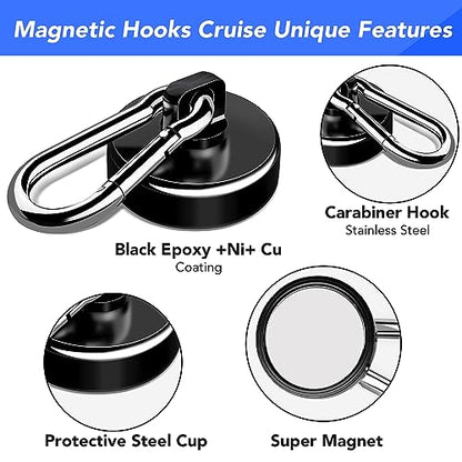 LOVIMAG Magnetic Hooks Carabiner with Swivel, 70LBS, 12 Pack | Heavy Duty Neodymium Magnets Hook for Cruise Cabins, Ship Essentials, Hanging, Kitchen, Refrigerator