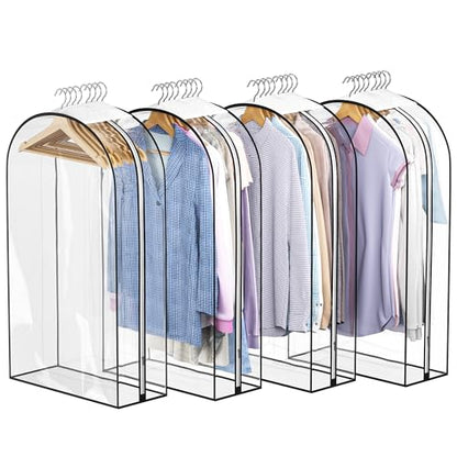 Liuoud Clear Garment Bags for Hanging Clothes 10” Gusseted, 4 Pack, 40” | Suit Bags for Closet Storage with Large Metal Zipper, Breathable odorless Hanging Plastic Clothes Cover for Coat Dress Fur