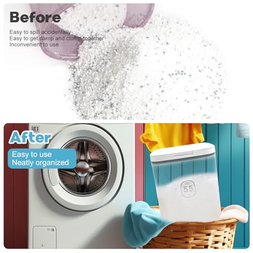 5.5L Laundry Detergent Dispenser with One-Press Lid, Laundry Powder Container for Laundry Room Organization and Storage Pod and Airtight Dishwasher Pod Holder for Bead Powder 1pack