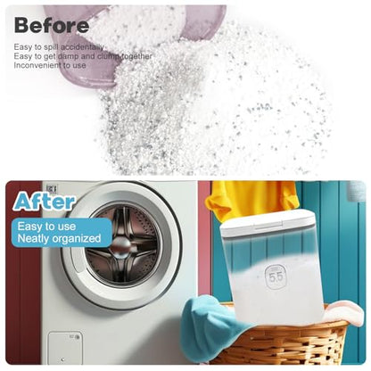 5.5L Laundry Detergent Dispenser with One-Press Lid, Laundry Powder Container for Laundry Room Organization and Storage Pod and Airtight Dishwasher Pod Holder for Bead Powder 1pack