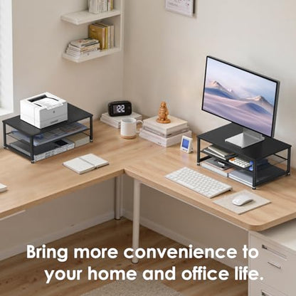 2-Tier Computer Monitor Stand Riser, Desk Organizer for Monitor, Printer & Laptop Stand, Desktop Workspace Organizers for Office Supplies(Black)