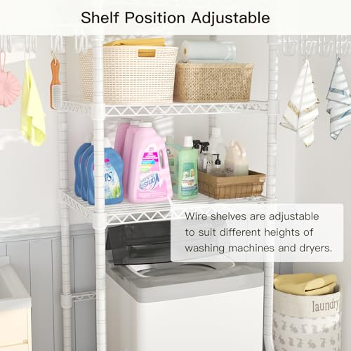 U8 Mini Laundry Room Storage Organizer, Over The Washer and Dryer Storage Shelves for Laundry Organization, 29.5”W x 17.3”D x 76.2”H, Suit Washing Machine Width Within 27.1”, Hold 304 lb, White