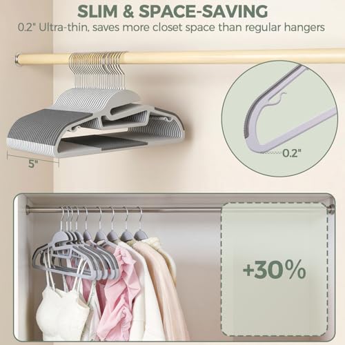 BAGAIL Plastic Hangers 50 Pack with Non-Slip Design,0.2 Inches Thick, 360°Swivel Hook Space Saving Organizer for Bedroom Closet,Shirts,Pants(Grey- S Shaped)