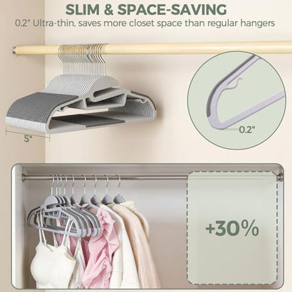 BAGAIL Plastic Hangers 50 Pack with Non-Slip Design,0.2 Inches Thick, 360°Swivel Hook Space Saving Organizer for Bedroom Closet,Shirts,Pants(Grey- S Shaped)