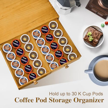 NANXITU K Cup Storage Organizer, Wood Coffee Pod and Tea Bag Holder | Kcup Drawer Coffee Maker Stand, Home Kitchen Counter Holds Up to 30 Pods Capacity