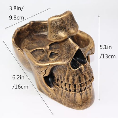 Buminee Glasses Holder for Nightstand, Creative Glasses Stand, Skull Glasses Holder, Skull Resin Sculpture for Home, Office - Bronze