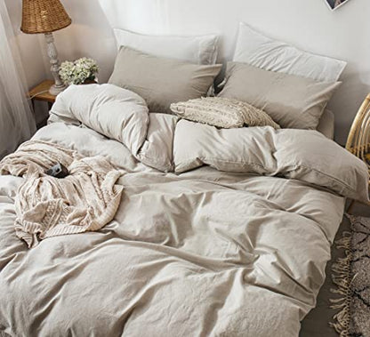 MooMee Duvet Cover Set 100% Washed Cotton Linen Like King | Relaxed Linen-like Texture. Soft, Breathable & Long-lasting Comfort. Lightweight. Hidden Zipper with 8 Interior Corner Ties
