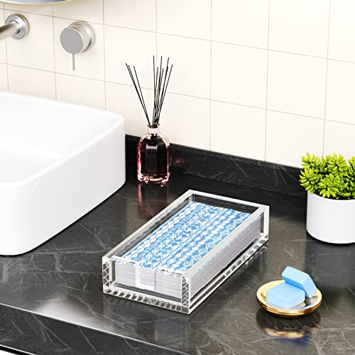 Acrylic Napkin Holder for Bathroom, Guest Towel Holder Tray（Clear） | 8mm Thick, Decorative, Rectangle Flat Design, for Vanity, Washbasin, Parties, Weddings, Party, Hotel, Restaurant