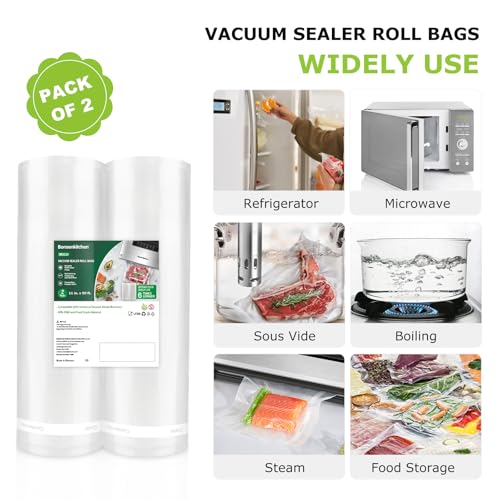 Bonsenkitchen Vacuum Sealer Bags, 2 Rolls 11" x 50', for Food Storage Saver | Commercial Grade Textured Food Roll Bags, BPA-Free & Food Grade, Customized Size Bag for Sous Vide Cooking, VB3210