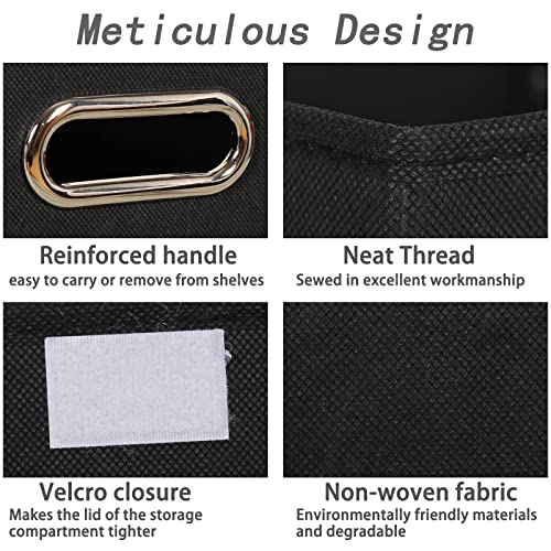 Closet Organizers Fabric Storage Bins With Lids Collapsible Cube Storage Organizer Basket With Handles,Storage Boxes for Clothes Storage,Office,Toys,3 Pack,（Black