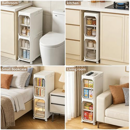 Narrow Storage Cabinet Slim Bathroom Storage Cabin... (White | Plastic)