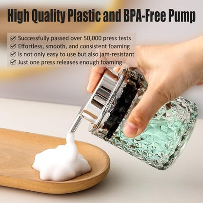 Malachi Foaming Hand Soap Dispenser, Refillable Clear Glass Foam Pump Bottle for Hand Soap, Dish Soap, Body Wash, Shampoo, Facial Cleanser & Baby Wash, Multi‑use for Bathroom, Kitchen & Commercial Use