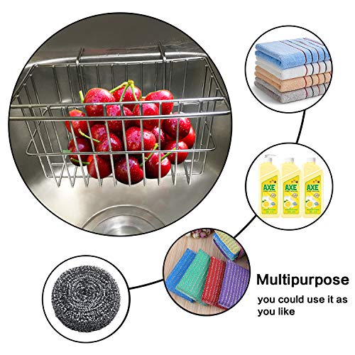 Kitchen Sponge Holder, Dish Brush Holder, Slim Sink Organization/Draining Basket/Liquid Drainer/Water Trough Rack, Kitchen Essential Tools, 304-Stainless Steel (Silver)