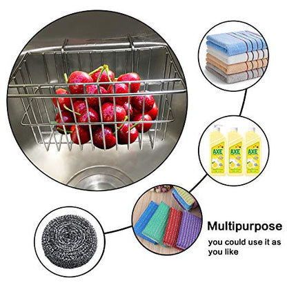 Kitchen Sponge Holder, Dish Brush Holder, Slim Sink Organization/Draining Basket/Liquid Drainer/Water Trough Rack, Kitchen Essential Tools, 304-Stainless Steel (Silver)