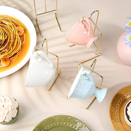 8 Pieces Tea Cup and Saucer Display Stand Holder M... (gold | Metal)