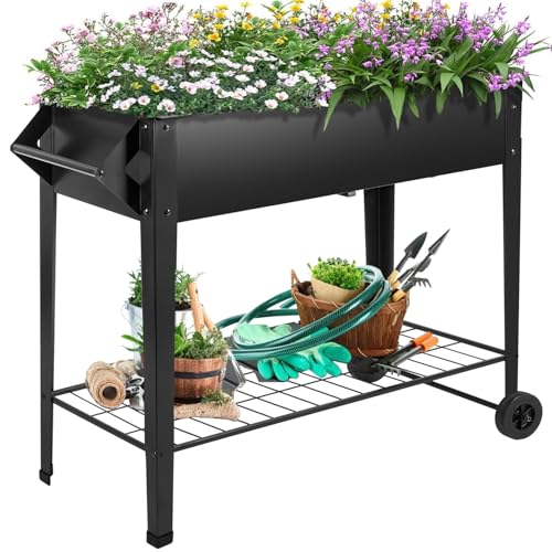 32" Rolling Raised Garden Bed with Wheels, Heavy D... (Black | Metal)