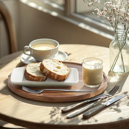 12 Inch Acacia Wood Round Tray, Wooden Decorative Bathroom Coffee Table Tray Centerpiece Candle Holder for Farmhouse Kitchen Dining Room Home Decor Coffee Table Decor and Accessories