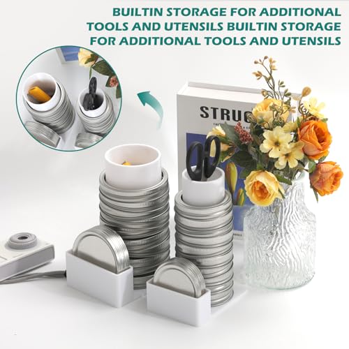 Mason Jar Lid Organizer and Storage, Canning Lids Holder Compatible with Regular and Wide Mouth, Holds 12 Lids&12 Rings per Pack (Set of 2) - White