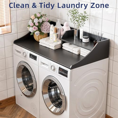 2-Tier 54" Width Washer Dryer Countertop for Laundry Room Organization | Depth Laundry Countertop Organization with Edge Wooden Washer and Dryer Topper for Folding Sorting & Ironing Easy to Install