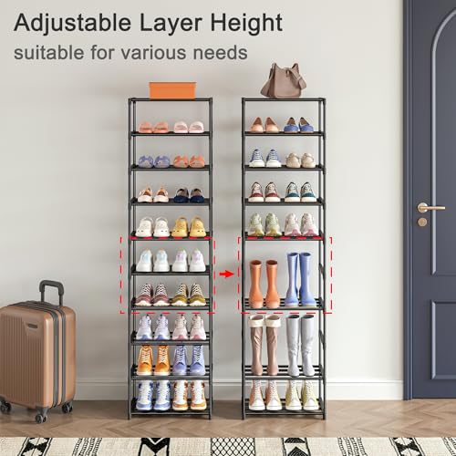 Autonomier 10 Tier Tall Shoe Rack (16.3" Wide), Narrow Lightweight Shelf | Compact Vertical Shoe Stand, Small Space Saving for Closet Floor, Dorm Storage Organizer, Front Door Entrance, Entryway