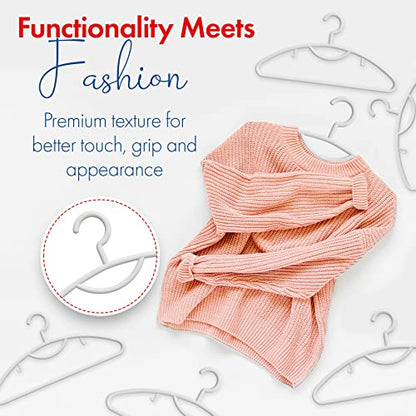 Plastic Clothes Hangers- Heavy Duty Plastic Hangers for Clothes, Coats, Dress, Suits- Non Slip Closet Cloth Hanger with Hook for Scarves, Belts & Ties- Snag Free White Hangers for Shirts (Pack of 12)