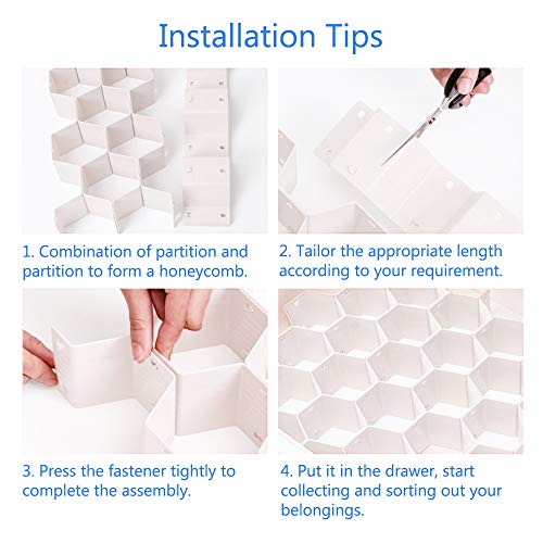 Drawer Divider Organizer 8pcs DIY Plastic Grid Honeycomb Drawer Divider White 2 Pack