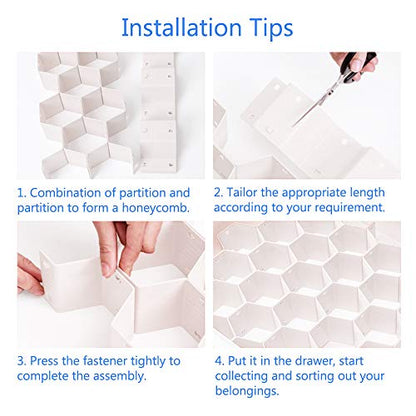 Drawer Divider Organizer 8pcs DIY Plastic Grid Honeycomb Drawer Divider White 2 Pack