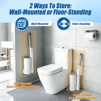 Disposable Toilet Brush Set, 2 Pack with 72 Refills & Wall Holder | 360° Swivel Head, Deep Scrubbing Toilet Bowl Cleaner, One-Touch Disposal, Toilet Wand for Sinks, Tubs & Floor Drains