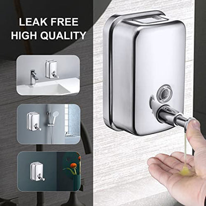 Commercial Soap Dispenser Wall Mount Stainless Steel, 17 fl.oz. | 500ml Manual Liquid Pump Rust-Proof Leak Free for Bathroom