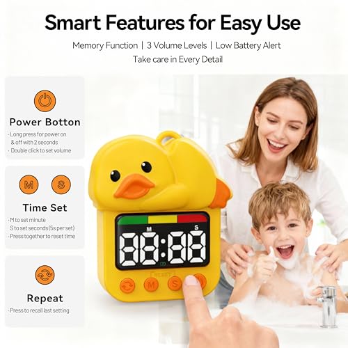 Doli Yearning Kids Shower Timer Waterproof for Bathroom Duck Timer | Quacking Sound; Magnetic Charging; Long Battery Life