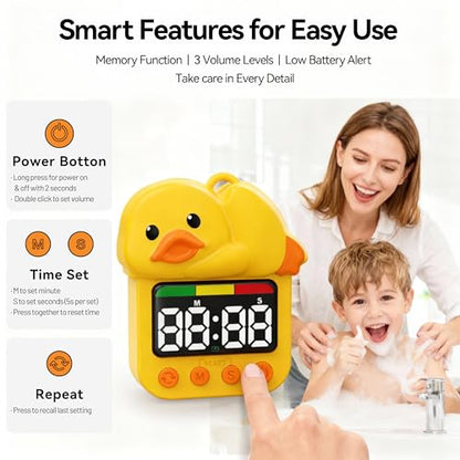Doli Yearning Kids Shower Timer Waterproof for Bathroom Duck Timer | Quacking Sound; Magnetic Charging; Long Battery Life