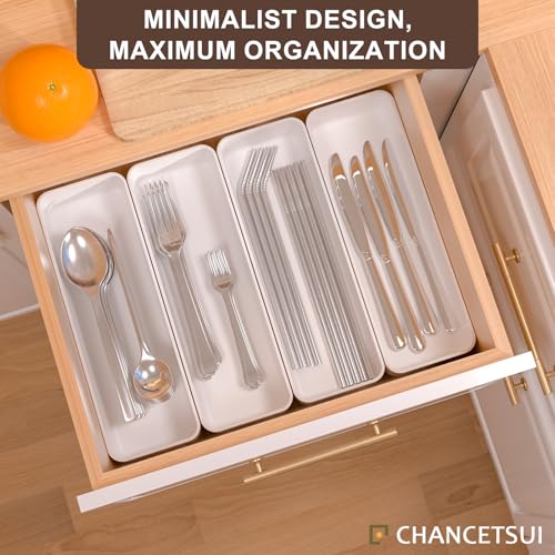 Silverware Organizer Tray for Kitchen Drawer Cabinet Single Cutlery Holder | Small Stackable utensil shallow trays individual plastic fork knife spoon