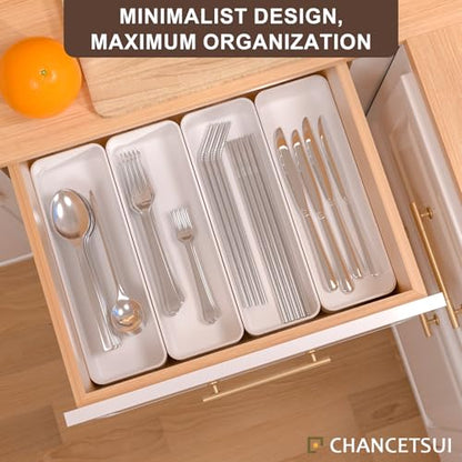 Silverware Organizer Tray for Kitchen Drawer Cabinet Single Cutlery Holder | Small Stackable utensil shallow trays individual plastic fork knife spoon