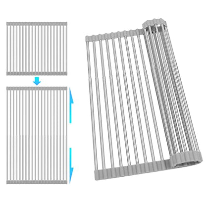 Roll Up Dish Drying Rack Over the Sink 12.5"-21.6"... (Gray)