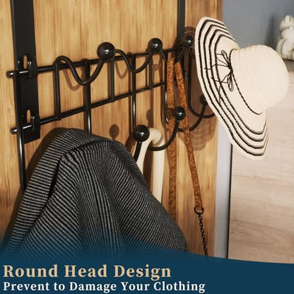 Consumest Over The Door Hooks Organizer - 3 Tier Door Hanger with 9 Coat Hooks & 2 Mesh Basket, Back Storage Organizer Hanging Towels for Bathroom, Bedroom, Black