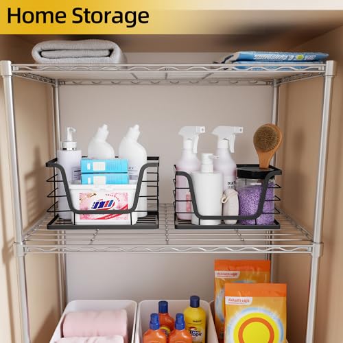2 Pack Storage Stackable Kitchen Laundry Organizers with Bamboo Top, Large Trash Bag Holder and Small Garbage Bag Dispenser for Countertop Organization