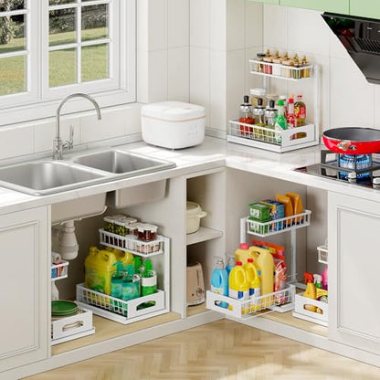 Under Sink Organizer, 2 Pack Cabinet Organizer for... (2 Count | White | Iron)