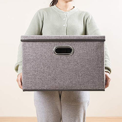 Large Collapsible Storage Bins with Lids [3-Pack] Linen/Cotton Blend Foldable Storage Boxes Organizer Containers Baskets Cube with Cover for Home Bedroom Closet Office Nursery(17.7x11.8x11.8)