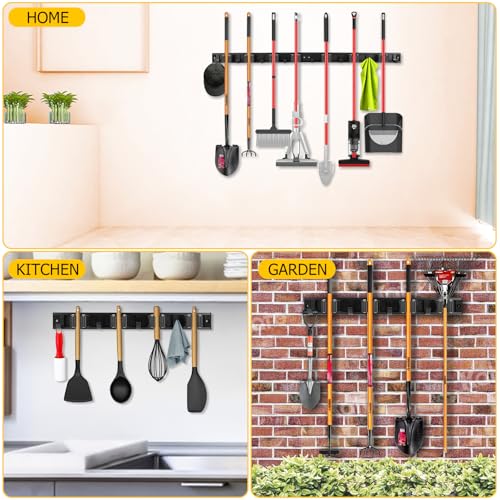 2 Pack Wall Mount Broom Holder with Sliding 3 & 4 Racks 4 Hooks，Mop Hanger | 15-30'' Broom Hanger Wall Mount,Aluminum Alloy Broom Holder Wall Mount,Broom and Mop Organizer Wall Hanging,Broom Holder