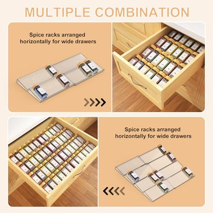 24 Spice Jars with Spice Drawer Organizer, 355 Spice Labels, 2 Pack Expandable From 11'' to 21'' Acrylic Spice Rack for Drawer, Seasoning Containers Storage Organization for Kitchen Cabinet Countertop