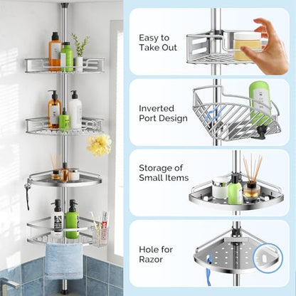 Corner Shower Caddy Tension Pole: Quick Installati... (A-silver | Stainless Steel)