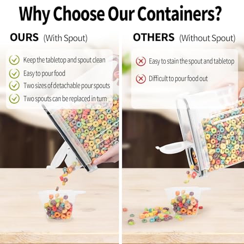 Skroam 8PCS Cereal Containers Storage [4L/135.2 oz], Airtight Food Storage Containers with Pour Spout for Kitchen & Pantry Organization Storage, Plastic Cereal Dispensers, Measuring Cup & 20 Labels