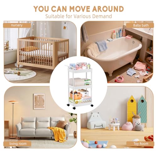 Baby Diaper Caddy, Plastic Movable Cart for Newborn Nursery Essentials Diaper Storage Organizer for Changing Table & Crib, Easy to Assemble, Baby Registry, Off-White